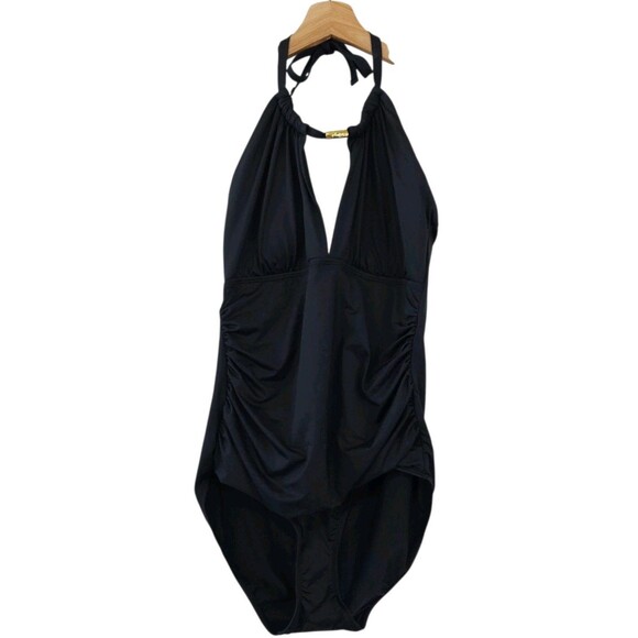 Lauren Ralph Lauren Beach Club Solid High Neck One-Piece Swimsuit Black 14 NWT - Picture 4 of 8